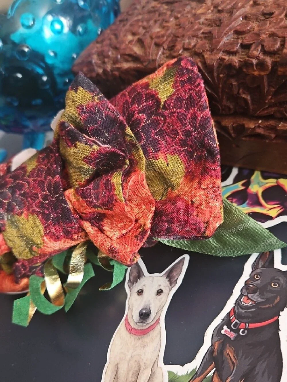 Hand Crafted Floral Ribbon Bow Tie Dog Collar Accessory NEW